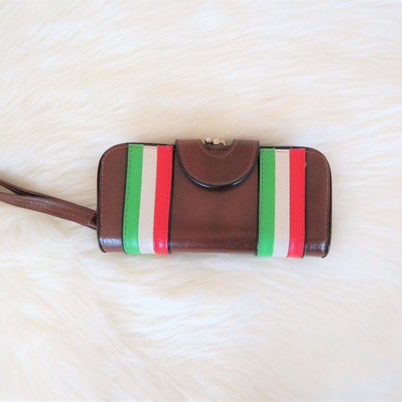 none Handbags - Vintage Brown Vegan Leather Striped Wallet